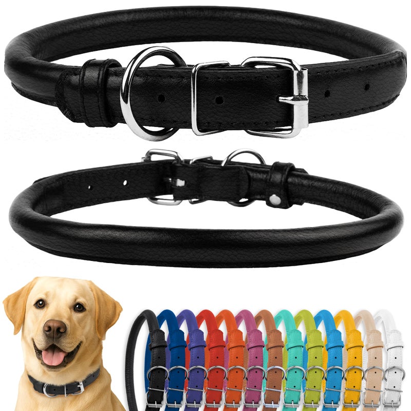 CollarDirect Rolled Leather Dog Collar, Soft Padded Round Puppy Collar, Handmade Genuine Leather Collar Dog Small Large Cat Collars 13 Colors (15-19 Inch, Light Blue Textured) - Image 1